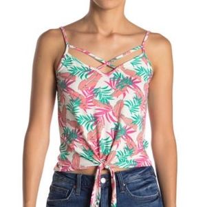 NWT Poof Tropical Print Tie Front Strappy Tank Top